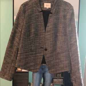 LOFT Women's Black White Tweed Blazer Jacket Size 8 Single Button Collarless